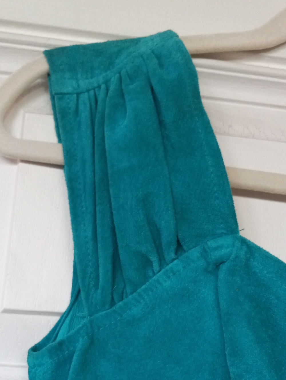80s Vintage 7/8 Teal Suede Sheath Dress Bodycon - Picture 3 of 6